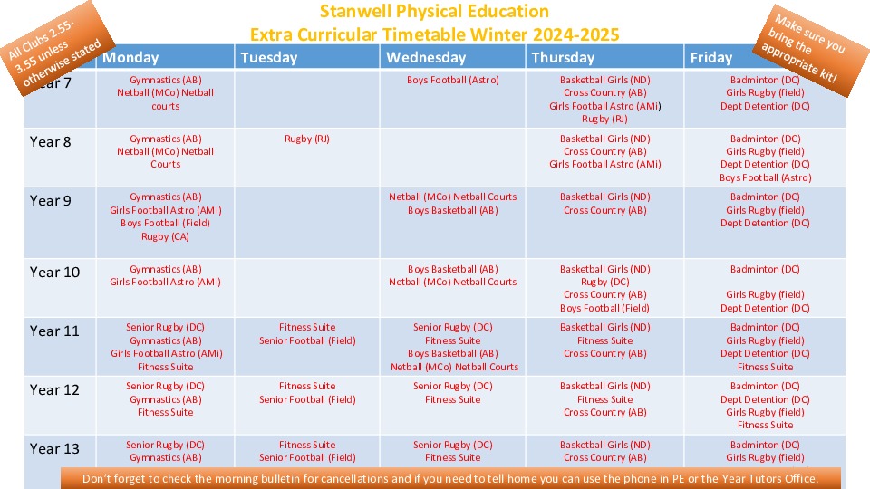 Pe extra curricular 2024 25 winter